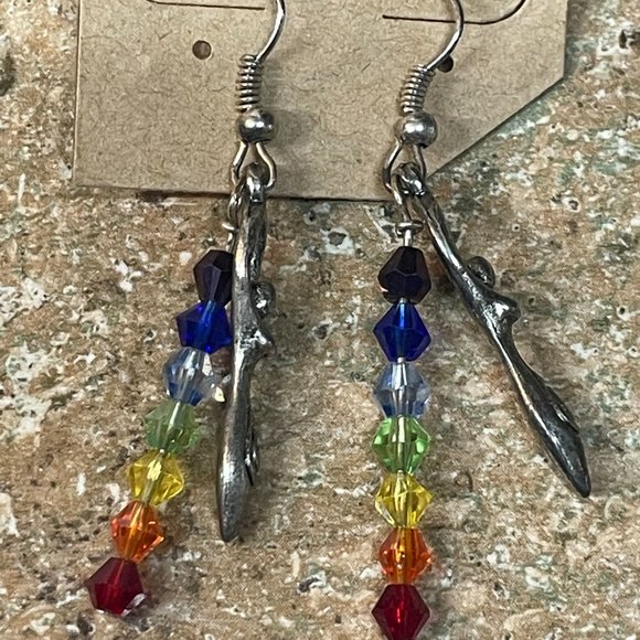 HANDMADE BEADED ART RAINBOW SWAROVSKI CRYSTALS STERLING SILVER GODDESS EARRINGS - Picture 6 of 7